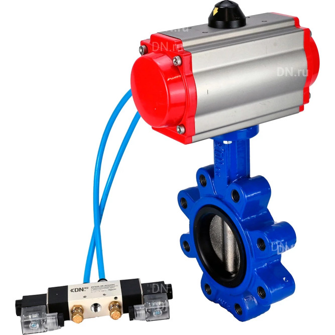 Затвор дисковый поворотный WBV1616N-2W-Fb-H Ду80 Ру16 LUG, корпус - чугун QT450, диск - чугун QT450, уплотнение - NBR, с пневмоприводом PA-DA-083 и пневмораспределителем 4M320-10 AC220V в Хабаровске