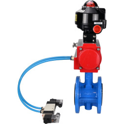 Затвор дисковый поворотный WBV1313E-2W-F-H Ду65 Ру16 фланцевый, корпус - чугун GGG40, диск - чугун GGG40, уплотнение - EPDM, с пневмоприводом PA-DA-105, пневмораспределителем 4V320-10 AC220V и БКВ APL-510N EX