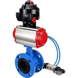 Затвор дисковый поворотный WBV1313E-2W-F-H Ду65 Ру16 фланцевый, корпус - чугун GGG40, диск - чугун GGG40, уплотнение - EPDM, с пневмоприводом PA-DA-105, пневмораспределителем 4V320-10 AC220V и БКВ APL-510N EX