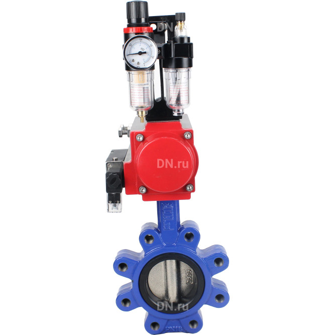 Затвор дисковый поворотный WBV1616E-2W-Fb-H Ду150 Ру16 LUG корпус - чугун QT450, диск - чугун QT450, уплотнение - EPDM, с пневмоприводом PA-SA-160, пневмораспределителем 4M310-08 DC24V и БПВ AFC2000 в Хабаровске