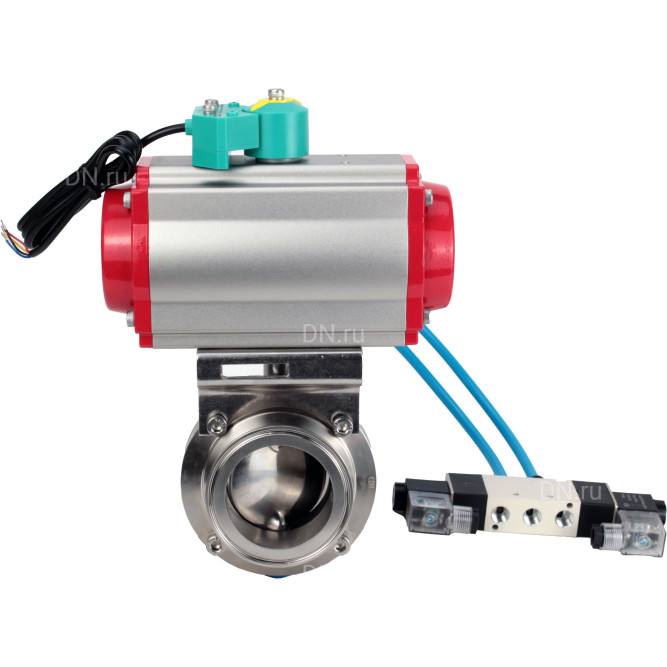 Затвор дисковый поворотный кламповый WBV3131E-2W-C-H Ду32 Ру10 корпус - пищевая нержавеющая сталь 304, уплотнение - EPDM, с пневмоприводом PA-DA-052, пневмораспределителем 4V320-08 AC220V и магнитным переключателем ALS200D в Хабаровске