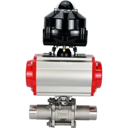 Кран шаровой BV3232P(3pc)-FP-W-ISO-H LONG Ду125 Ру16 полнопроходной, корпус - нержавеющая сталь 316, уплотнение - PTFE, под приварку, с пневмоприводом PA-SA-210, пневмораспределителем 4M310-08 AC220V и БКВ APL-510N EX