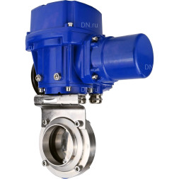 Затвор дисковый поворотный WBV3131E-2W-W-H Ду32 Ру10 под приварку, корпус - пищевая нержавеющая сталь 304, уплотнение - EPDM, с электроприводом QT-N-005M-O2-220VAC-У1 с моментной муфтой и штурвалом