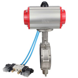 Затвор дисковый поворотный WBV3131V-2W-Fb-H Ду100 Ру16, корпус - нержавеющая сталь 304, диск - нержавеющая сталь 304, уплотнение - VITON, с пневмоприводом PA-DA-083 и пневмораспределителем 4V320-10 AC220V