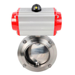 Затвор дисковый поворотный WBV3131E-2W-W-H Ду15 Ру10 под приварку, пищевая нержавеющая сталь 304, уплотнение – EPDM, с пневмоприводом PA-SA-065 с возвратными пружинами
