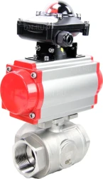 Кран шаровой BV3232P(4pc)-SP-3WL-T-ISO-H Ду50 Ру63 стандартнопроходной трехходовой L-тип, нерж. сталь SS316, внутренняя резьба, уплотнение - PTFE, пн.приводом PA-SA-083, пн.распределителем 4M310-08 AC220V и БКВ APL-210N