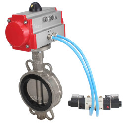 Затвор дисковый поворотный WBV3131V-2W-Fb-H Ду150 Ру16, корпус - нержавеющая сталь 304, диск - нержавеющая сталь 304, уплотнение - VITON, с пневмоприводом PA-DA-105 и пневмораспределителем 4V320-10 AC220V
