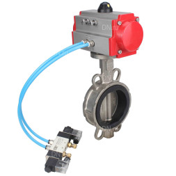 Затвор дисковый поворотный WBV3131V-2W-Fb-H Ду150 Ру16, корпус - нержавеющая сталь 304, диск - нержавеющая сталь 304, уплотнение - VITON, с пневмоприводом PA-DA-105 и пневмораспределителем 4V320-10 AC220V