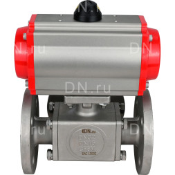 Кран шаровой BV3232P(4pc)-FP-3WL-F Ду15 Ру16 полнопроходной трехходовой, фланцевый, корпус - нержавеющая сталь SS316, с пневмоприводом PA-DA-052 двойного действия