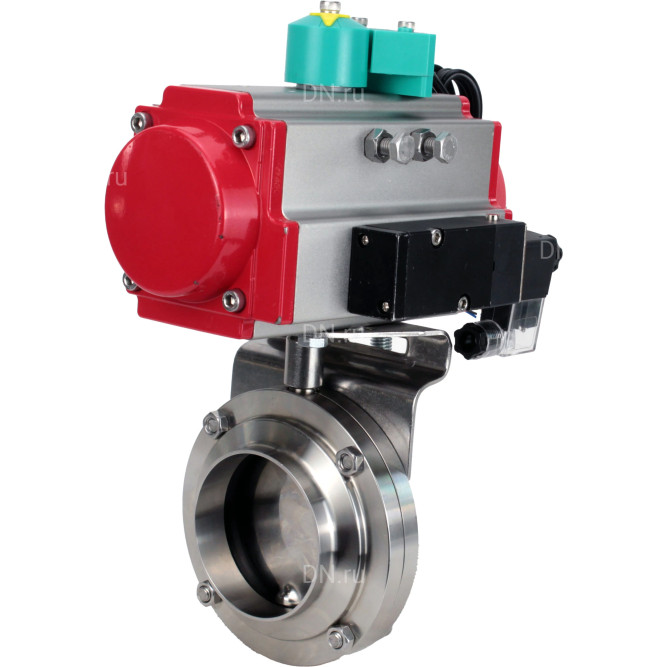 Затвор дисковый поворотный WBV3131S-2W-W-H Ду15 Ру10 под приварку, пищевая нержавеющая сталь 304, уплотнение - Silicon, с пневмоприводом PA-DA-052, пневмораспределителем 4M310-08 DC24V и магнитным переключателем ALS200D в Хабаровске