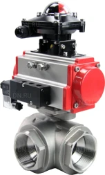 Кран шаровой BV3232P(4pc)-SP-3WL-T-ISO-H Ду65 Ру40 стандартнопроходной трехходовой L-тип, нерж. сталь SS316, внутренняя резьба, уплотнение - PTFE, пн.приводом PA-SA-105, пн.распределителем 4M310-08 AC220V и БКВ APL-210N
