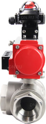 Кран шаровой BV3232P(4pc)-SP-3WL-T-ISO-H Ду65 Ру40 стандартнопроходной трехходовой L-тип, нерж. сталь SS316, внутренняя резьба, уплотнение - PTFE, пн.приводом PA-SA-105, пн.распределителем 4M310-08 AC220V и БКВ APL-210N