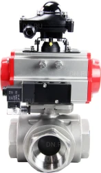 Кран шаровой BV3232P(4pc)-SP-3WL-T-ISO-H Ду65 Ру40 стандартнопроходной трехходовой L-тип, нерж. сталь SS316, внутренняя резьба, уплотнение - PTFE, пн.приводом PA-SA-105, пн.распределителем 4M310-08 AC220V и БКВ APL-210N