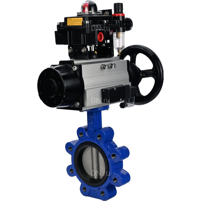 Затвор дисковый поворотный WBV1631N-2W-Fb-H Ду125 Ру16 LUG корпус - чугун QT450, диск - нержавеющая сталь 304, уплотнение - NBR, с пневмоприводом PA-DA-105-1, пневмораспределителем 4M310-08 DC24V, БКВ APL-410N EX и БПВ AFC2000 в Хабаровске