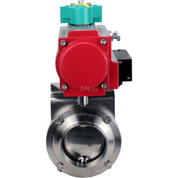 Затвор дисковый поворотный WBV3131S-2W-W-H Ду20 Ру10 под приварку, пищевая нержавеющая сталь 304, уплотнение - Silicon, с пневмоприводом PA-DA-052, пневмораспределителем 4M310-08 DC24V и магнитным переключателем ALS200D