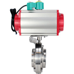 Затвор дисковый поворотный WBV3131S-2W-W-H Ду20 Ру10 под приварку, пищевая нержавеющая сталь 304, уплотнение - Silicon, с пневмоприводом PA-DA-052, пневмораспределителем 4M310-08 DC24V и магнитным переключателем ALS200D