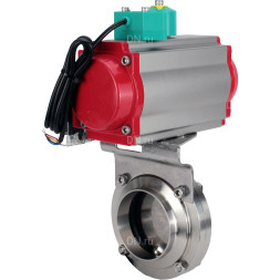 Затвор дисковый поворотный WBV3131S-2W-W-H Ду20 Ру10 под приварку, пищевая нержавеющая сталь 304, уплотнение - Silicon, с пневмоприводом PA-DA-052, пневмораспределителем 4M310-08 DC24V и магнитным переключателем ALS200D