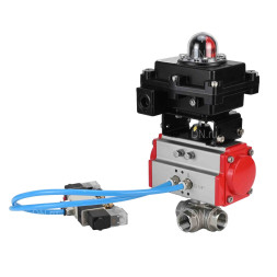 Кран шаровой BV3232P(4pc)-SP-3WL-T-ISO-H Ду20 Ру63, стандартнопроходной, четырехсоставной, корпус - нержавеющая сталь 316, уплотнение - PTFE, внутренняя резьба, с пневмоприводом PA-DA-052, пневмораспределителем 4V320-10 AC220V, БКВ APL-410N Ex