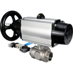 Кран шаровой BV3232P(4pc)-SP-3WL-T-ISO-H Ду80 Ру40, стандартнопроходной, четырехсоставной, корпус - нержавеющая сталь 316, PTFE, внутренняя резьба, с пневмоприводом PA-DA-105-1 двойного действия, пневмораспределителем 4V320-10 AC220V