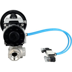 Кран шаровой BV3232P(4pc)-SP-3WL-T-ISO-H Ду80 Ру40, стандартнопроходной, четырехсоставной, корпус - нержавеющая сталь 316, PTFE, внутренняя резьба, с пневмоприводом PA-DA-105-1 двойного действия, пневмораспределителем 4V320-10 AC220V