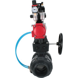 Кран шаровой BV4242E-FP-GRM-ISO Дн15 Ру10 полнопроходной, корпус - НПВХ, шар - НПВХ, уплотнение - EPDM, с пневмоприводом PA-DA-052, пневмораспределителем 4V320-10 AC220V, ручным дублером MON1-250-T26-ISO, БКВ APL-210N и БПВ AFC2000
