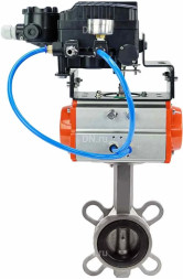 Затвор дисковый поворотный WBV3232V-2W-Fb-H Ду250 Ру16, корпус - нержавеющая сталь 316L, диск - нержавеющая сталь 316L, уплотнение - Viton, с пневмоприводом PA-DA-140 и с электропневматическим поворотным позиционером YT-1000RSN без обратной связи