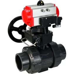 Кран шаровой BV4242E-FP-GRM-ISO Дн40 Ру10 полнопроходной, корпус - НПВХ, шар - НПВХ, уплотнение - EPDM, с пневмоприводом PA-DA-052, пневмораспределителем 4M310-08 DC24V и ручным дублером MON1-250-T26-ISO