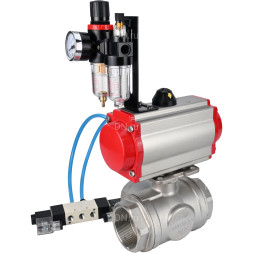 Кран шаровой BV3232P(4pc)-SP-3WL-T-ISO-H Ду20 Ру63, стандартнопроходной, четырехсоставной, корпус - нержавеющая сталь 316, уплотнение - PTFE, внутренняя резьба, с пневмоприводом PA-SA-052, пневмораспределителем 4V320-10 AC220V, БПВ AFC2000