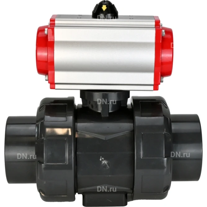 Кран шаровой BV4242E-FP-GRM-ISO Дн25 Ру10 полнопроходной, корпус - НПВХ, шар - НПВХ, уплотнение - EPDM, с пневмоприводом PA-DA-052 двойного действия в Хабаровске