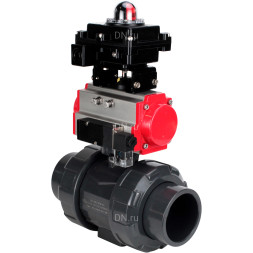 Кран шаровой BV4242E-FP-GRM-ISO Дн15 Ру10 полнопроходной, корпус - НПВХ, шар - НПВХ, уплотнение - EPDM, с пневмоприводом PA-SA-052, пневмораспределителем 4M310-08 AC220V и БКВ APL-410N EX