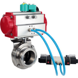 Затвор дисковый поворотный кламповый WBV3131E-2W-C-H Ду32 Ру10 корпус - пищевая нержавеющая сталь 304, уплотнение - EPDM, с пневмоприводом PA-DA-052, пневмораспределителем 4V320-10 AC220V и магнитным переключателем ALS200D