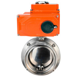 Затвор дисковый поворотный WBV3131S-2W-T-H Ду80 Ру10 резьбовой, корпус - пищевая нержавеющая сталь 304, уплотнение - Silicon, с электроприводом QT-N-003EM-O1-220VAC-У1 HARK