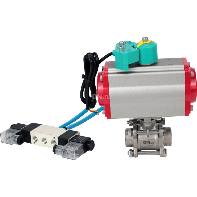 Кран шаровой BV3232P(3pc)-FP-W-ISO-H Ду10 Ру63 полнопроходной, корпус - нержавеющая сталь 316, уплотнение - PTFE, под приварку, с пневмоприводом PA-DA-052, пневмораспределителем 4V320-10 AC220V и магнитным переключателем ALS200D в Хабаровске