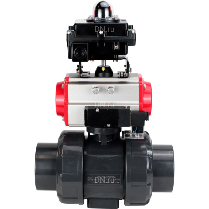 Кран шаровой BV4242E-FP-GRM-ISO Дн20 Ру10 полнопроходной, корпус - НПВХ, шар - НПВХ, уплотнение - EPDM, с пневмоприводом PA-SA-052, пневмораспределителем 4M310-08 AC220V и БКВ APL-410N EX в Хабаровске