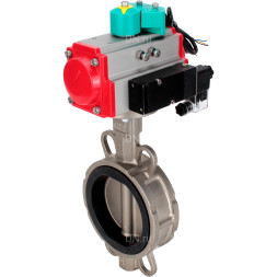 Затвор дисковый поворотный WBV3232N-2W-Fb-H Ду125 Ру16 корпус - нержавеющая сталь 316L, диск - нержавеющая сталь 316L, уплотнение - NBR, с пневмоприводом PA-DA-105, пневмораспределителем 4M310-08 DC24V и магнитным переключателем ALS200D