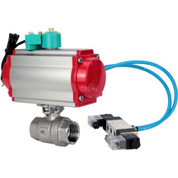 Кран шаровой BV3232P(2pc)-FP-T-ISO-H Ду15 Ру63 полнопроходной, внутренняя резьба, корпус - нержавеющая сталь 316, уплотнение - PTFE, с пневмоприводом PA-DA-052, пневмораспределителем 4V320-10 AC220V и магнитным переключателем ALS200D