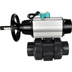 Кран шаровой BV4242E-FP-GRM-ISO Дн25 Ру10 полнопроходной, корпус - НПВХ, шар - НПВХ, уплотнение - EPDM, с пневмоприводом PA-DA-105-1, пневмораспределителем 4M310-08 AC220V и магнитным переключателем ALS200D