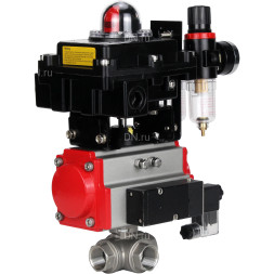 Кран шаровой BV3232P(4pc)-SP-3WL-T-ISO-H Ду20 Ру63 стандартнопроходной трехходовой L-тип, нержавеющая сталь SS316, внутренняя резьба, PTFE, пн.приводом PA-DA-052, пн.распределителем 4M310-08 AC220V, БКВ APL-410N EX и БПВ AFC2000
