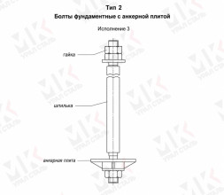 Болт фундаментный тип 2.3 М140х1900 мм ГОСТ 24379.1-2012 с анкерной плитой
