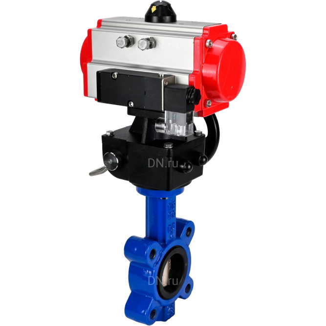 Затвор дисковый поворотный WBV1616E-2W-Fb-H Ду80 Ру16 LUG корпус - чугун QT450, диск - чугун QT450, уплотнение - EPDM, с пневмоприводом PA-DA-083, пневмораспределителем 4M310-08 DC24V и дублером MON2-450-T28-ISO в Хабаровске