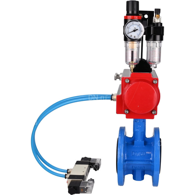 Затвор дисковый поворотный WBV1313E-2W-F-H Ду150 Ру16 фланцевый, корпус - чугун GGG40, диск - чугун GGG40, уплотнение - EPDM, с пневмоприводом PA-DA-130, пневмораспределителем 4V320-10 AC220V и БПВ AFC2000 в Хабаровске