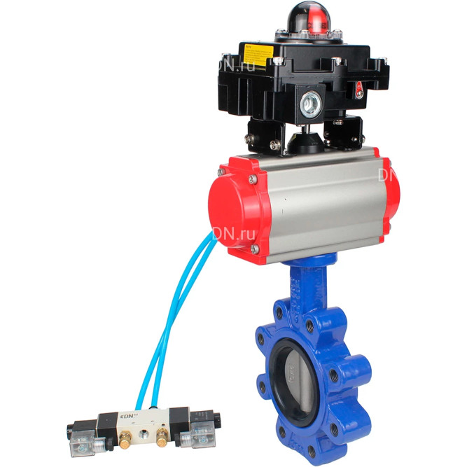 Затвор дисковый поворотный WBV1631N-2W-Fb-H Ду65 Ру16 LUG, корпус - чугун QT450, диск - нержавеющая сталь 304, уплотнение - NBR, с пневмоприводом PA-DA-065, пневмораспределителем 4M320-08 AC220V и БКВ APL-410N EX в Хабаровске