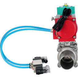 Кран шаровой BV3131P(3pc)-FP-W-ISO-H LONG Ду25 Ру63 полнопроходной, корпус - нержавеющая сталь 304, уплотнение - PTFE, под приварку, с пневмоприводом PA-DA-083, пневмораспределителем 4V320-10 AC220V и магнитным переключателем ALS200D