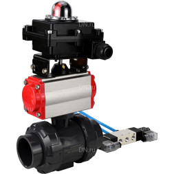 Кран шаровой BV4242E-FP-GRM-ISO Дн100 Ру10 полнопроходной, корпус - НПВХ, шар - НПВХ, уплотнение - EPDM, с пневмоприводом PA-DA-065, пневмораспределителем 4V320-10 AC220V и БКВ APL-410N EX