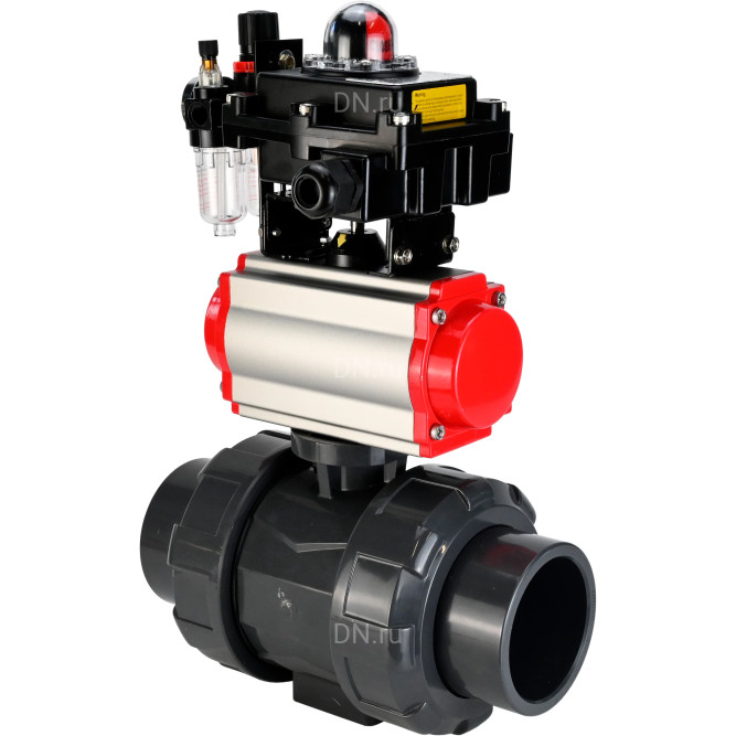 Кран шаровой BV4242E-FP-GRM-ISO Дн40 Ру10 полнопроходной, корпус - НПВХ, шар - НПВХ, уплотнение - EPDM, с пневмоприводом PA-DA-052, пневмораспределителем 4M310-08 DC24V, БКВ APL-410N EX и БПВ AFC2000 в Хабаровске