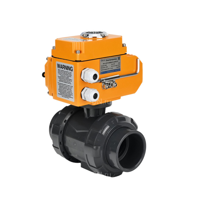 Кран шаровой BV4242E-FP-GRM-ISO Дн100 Ру10 полнопроходной, корпус - НПВХ, шар - НПВХ, уплотнение - EPDM, с электроприводом QT-N-005EM-O1-380VAC-У1 HARK в Хабаровске
