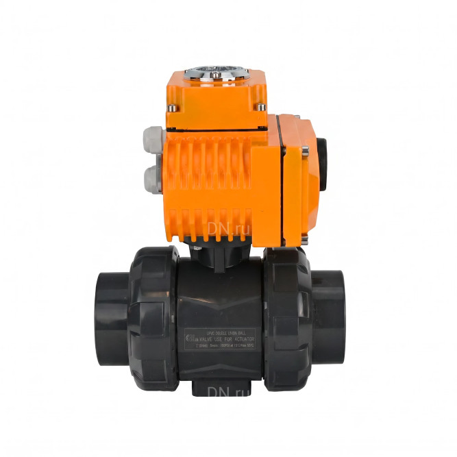 Кран шаровой BV4242E-FP-GRM-ISO Дн100 Ру10 полнопроходной, корпус - НПВХ, шар - НПВХ, уплотнение - EPDM, с электроприводом QT-N-005EM-O1-380VAC-У1 HARK в Хабаровске