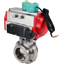Затвор дисковый поворотный кламповый WBV3131S-2W-C-H Ду20 Ру10 корпус - пищевая нержавеющая сталь 304, уплотнение - Silicon, с пневмоприводом PA-DA-052, пневмораспределителем 4M310-08 DC24V и магнитным переключателем ALS200D