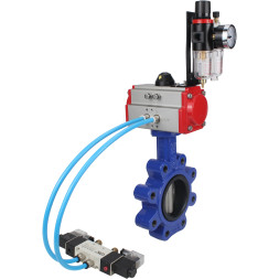 Затвор дисковый поворотный WBV1631E-2W-Fb-H Ду150 Ру16 LUG корпус - чугун QT450, диск - нержавеющая сталь 304, уплотнение - EPDM, с пневмоприводом PA-SA-160, пневмораспределителем 4V320-08 AC220V и БПВ AFC2000