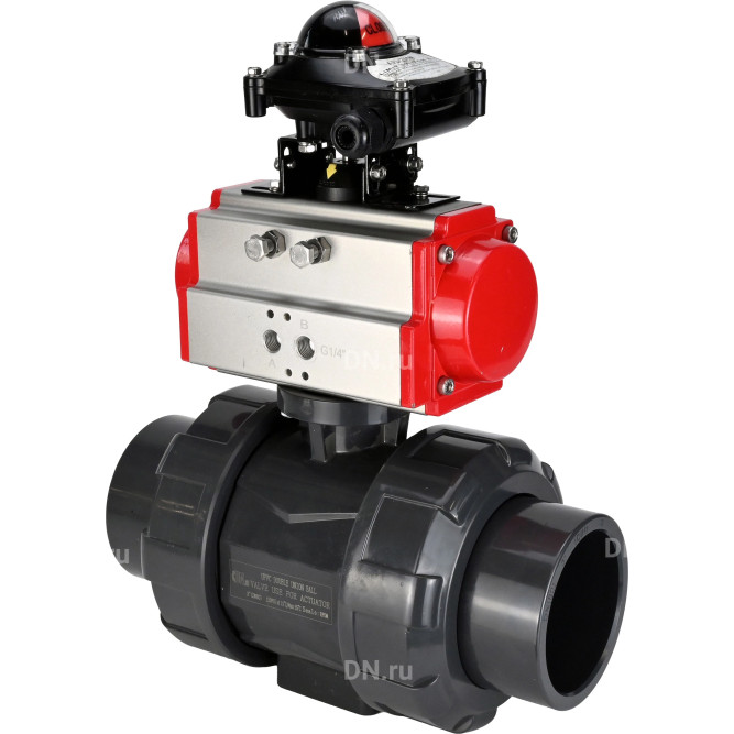 Кран шаровой BV4242E-FP-GRM-ISO Дн20 Ру10 полнопроходной, корпус - НПВХ, шар - НПВХ, уплотнение - EPDM, с пневмоприводом PA-DA-052 и БКВ APL-210N в Хабаровске